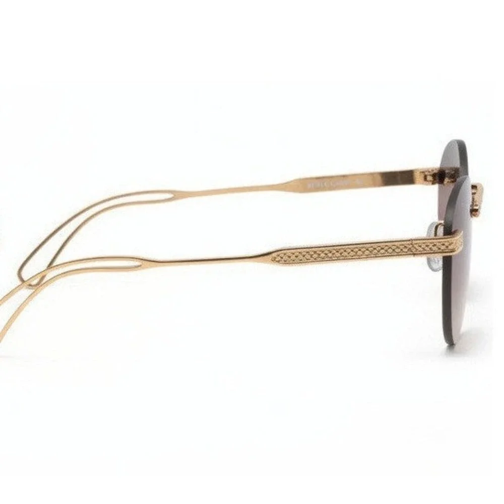 Fashion Mens Rimless Round Gold Sunglasses Brown Lens UV400 Sun Protection Gafas